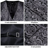 Men's 5 Pcs Luxury Black Silver Vest Tie Set - Black/Silver -5Pcs Set -MJ-0011-0055 - XXXL - Silk - image 5