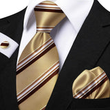 Men's 3 Pcs Striped Jacquard Tie Set - Blue - 2 - One Size - Polyester - image 25
