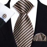 Funki Buys | Neckties | Men's 3 Pcs Brown Gold Striped Tie Set