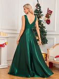 Women's Elegant Satin Sequin Dresses - Navy Blue - Evening Dress - XXL - Polyester Sequin - image 19