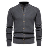 Men's Mock Neck Buttoned Cardigans - Grey - Mock Neck Cardigan - XXL - Polyester - image 8
