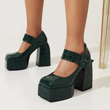 Women's Stone Pattern High-Heel Platform - Red - Chunky Platforms - 43 B - PU Leather - image 4