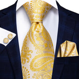 Men's 3 Pcs Classic Yellow Gold Tie Sets - Gold - C-3053 - One Size - Silk - image 4