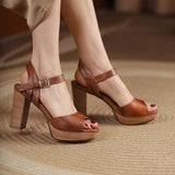 Women's Real Leather Chunky Summer Sandals - Auburn - Strappy Sandals - 40 B - Genuine Leather - image 4