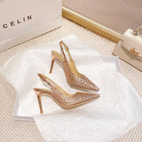 Women's Metallic Bling Bridal Slingbacks - Black - 2 / 6cm / Metallic Heels - 41 B - PU Leather - image 20