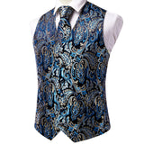 Men's 4 Pcs Luxury Blue Silver Tie Vest Set - Blue - 4pc Tie Set - MJ-0043 - 3XL - Silk - image 4