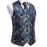 Men's 4 Pcs Luxury Blue Silver Tie Vest Set - Blue - 4pc Tie Set - MJ-0043 - 3XL - Silk - image 6