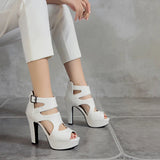 Women's Block Heeled Platform Sandals - Black - Heels - 43 B - PU Leather - image 19
