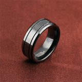 Tungsten Brushed Black Grooved Band - Black - Wedding Band 8mm - 13 - Tungsten - image 4
