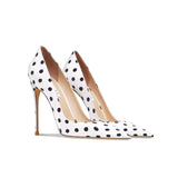 Women's Leather Polka Dot Pointed Toe Heels - White - 1 / 10cm Heel - 45 B - Silk/Leather - image 9