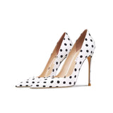 Women's Leather Polka Dot Pointed Toe Heels - White - 1 / 10cm Heel - 45 B - Silk/Leather - image 11