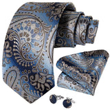 Men's 3 Pcs Formal Blue Paisley Tie Set - Blue - 3 Pcs Necktie Set - One Size - Silk - image 3
