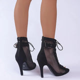 Women's Mesh Lace Up Buckle Ankle Boots - Red - Mesh Booties - 43 B - PU Leather - image 27