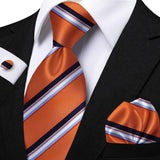 Men's 3 Pcs Striped Jacquard Tie Set - Blue - 2 - One Size - Polyester - image 22