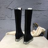 Women's Knee High Platform Canvas Boots - Black - High Top Canvas Sneakers - 40 B - Canvas - image 21