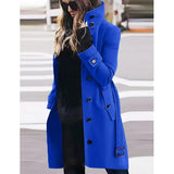 Women's Wool Blend Stand Collar Coat - Khaki - Women's Jacket - XXXL - Polyester - image 4