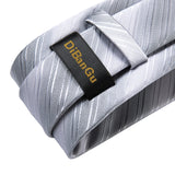 Men's 3 Pcs Silk Silver Striped Tie Set - Silver - 3pc Tie Set - MJ-7003 - One Size - Silk - image 6