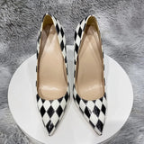 Women's Black and White Checkered Stilettos - Black - 1 / 12cm Heel - 46 B - PU Leather - image 5