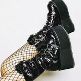 Women's Platform Gothic Ring Buckle Boot - Black - Patent Boots - 43 B - PU Leather - image 9
