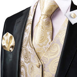 Men's 4pcs Formal Floral Tie Set - Beige - 4pc Tie Set -MJ -3037 - 3XL - Silk - image 1