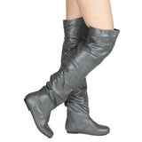 Women's Over Knee Ruched Flat Boots - Black - Over Knee Boots - 45 B - PU Suede Leather - image 18