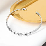 Men's Women's Fish Symbol Bangle - Silver - Unisex Bracelet - Adjustable - Alloy/Silver Plated - image 3