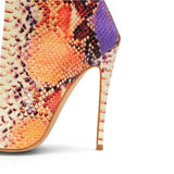 Women's Multicolor Snake Print Long Boots - Apricot - Snake Print - 45 B - Plush Stretch Material - image 10