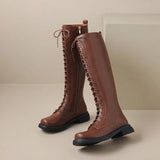Women's Real Leather Lace Up Riding Boot - Brown - 1 / Short Plush - 10.5 B - Genuine Leather - image 2