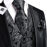 Men's 5 Pcs Luxury Black Gray Vest Tie Set - Black/Gray - 5Pcs Set -MJ-3027 - XXXL - Silk - image 3