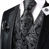 Men's 5 Pcs Luxury Black Gray Vest Tie Set - Black/Gray - 5Pcs Set -MJ-3027 - XXXL - Silk - image 1