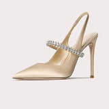 Women's Luxury Diamante Satin Stilettos - Champagne - 10 cm Heel Shoes - 45 B - Satin - image 4