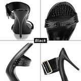 Women's Big Buckle High Heel Slides - Black - Formal Shoes - 43 B - PU Leather - image 21