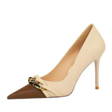 Women's Two Toned Buckle Toe Pumps - Brown/Beige - 9.5cm Heels - 40 B - PU Leather - image 14