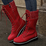 Women's Plush Mid-Calf Lace Up Flat Boots - Purple - Mid Calf Boots - 43 B - Plush - image 9