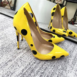 Women's Yellow Black Polka Dot Heels - Yellow/Black - 1 / 12cm Heel - 46 B - Patent Leather - image 2
