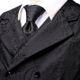 Men's 4 Pcs Black Paisley Tie Vest Sets - Black - Style 1 / 4pc Tie Set - MJ-3118 - 3XL - Silk - image 12
