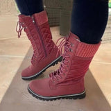 Women's Plush Mid-Calf Lace Up Flat Boots - Purple - Mid Calf Boots - 43 B - Plush - image 8