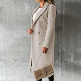 Women's Double Breasted Long Overcoat - Khaki - Women's Jacket - XXXL - Polyester - image 10