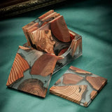 Elegant Pine Wood Resin Drink Coasters 6 Pcs - Brown - Square 6 Pcs Set + Base - Medium - Pine Resin - image 3