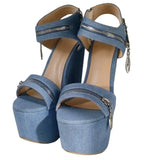 Women's Denim Zipper Plaform Sandals - Blue - Chunky Sandal - 47 B - Canvas - image 2