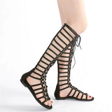Women's Knee High Gladiator Sandals - Black - Platform Sandals - 42 B - PU Leather - image 3