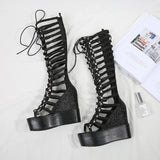 Women's Roman Gladiator Wedge Sandals - Black - Platform Sandals - 40 B - PU Leather - image 5