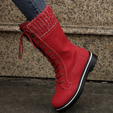 Women's Plush Mid-Calf Lace Up Flat Boots - Purple - Mid Calf Boots - 43 B - Plush - image 7