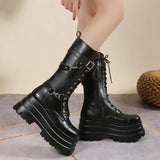 Women's Gothic Punk Retro Biker Boots - Black - 1 / Combat Boots - 10 B - PU Leather - image 3