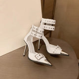 Women's Belt Buckle Stilettos Punk Style - Black - Belt Strap Shoes - 42 B - PU Leather - image 6