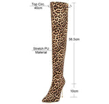 Women's Cloth Leopard Print Stiletto Boots - Khaki - Leopard Print Stretch - 45 B - Plush Stretch Material - image 32