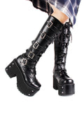 Women's Gothic Harajuku Platform Stud Boots - Black - Cross / Matte / Stud Heel / 10cm - 44 B - PU Leather - image 4