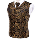Men's 4 Pcs Dark Gold Paisley Tie Set - Dark Gold - 4pc Tie Set - MJ-0055 - 3XL - Silk - image 4