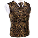 Men's 4 Pcs Dark Gold Paisley Tie Set - Dark Gold - 4pc Tie Set - MJ-0055 - 3XL - Silk - image 9