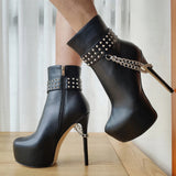 Women's Ankle Boot Chain Stilettos - Black - With Chain - 13 B - PU Leather - image 2